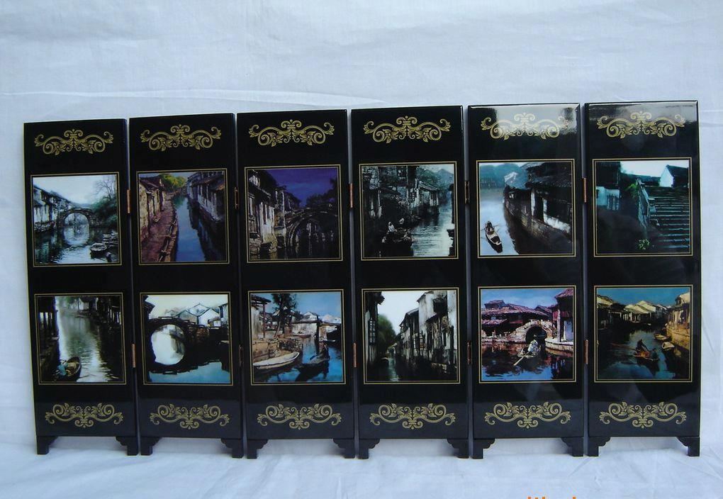 廠家批量漆器小屏風:水鄉(xiāng)圖、中國特色工藝品、家居裝飾品